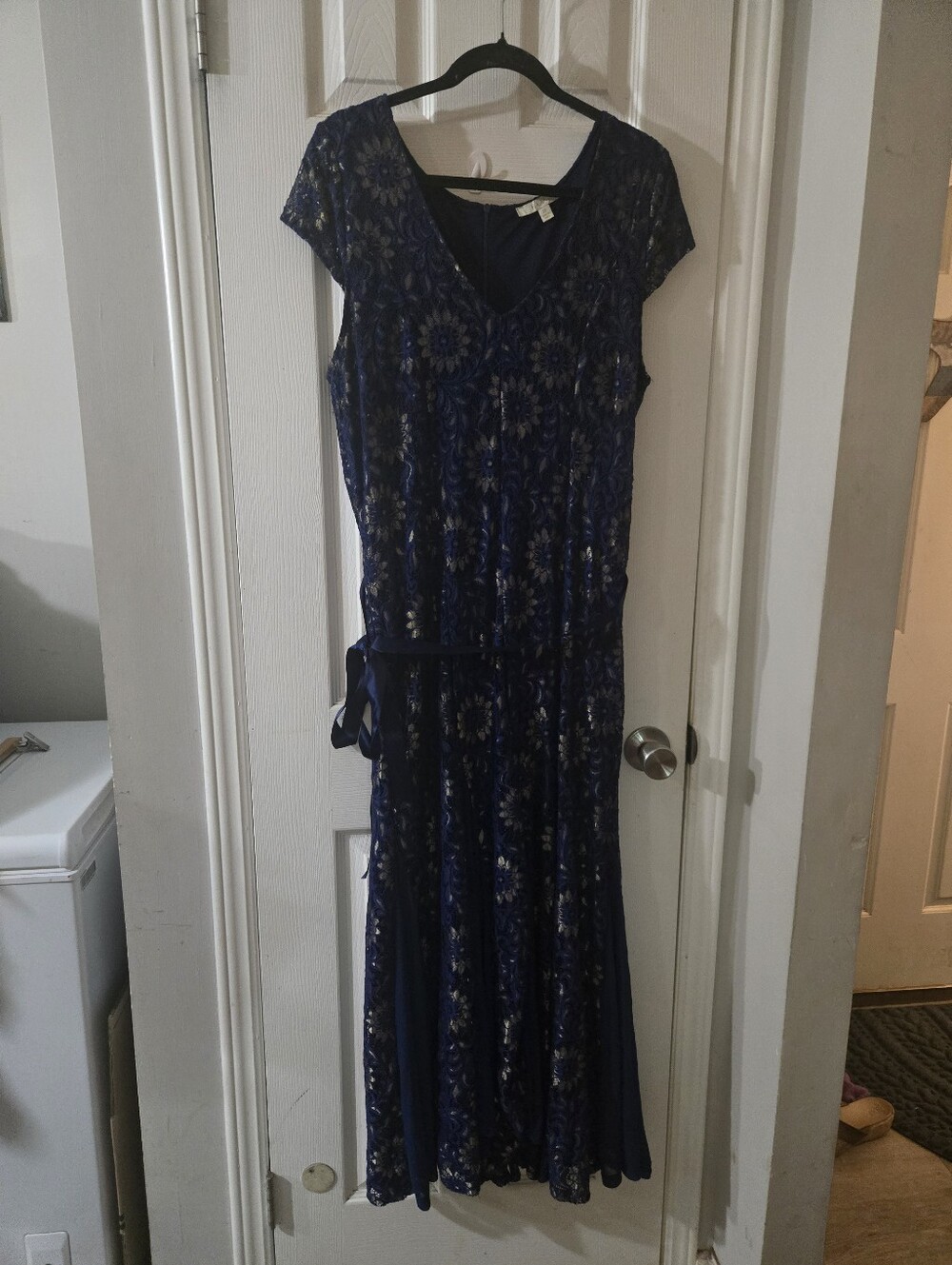 2x navy blue and gold stretchy lace Haani dress